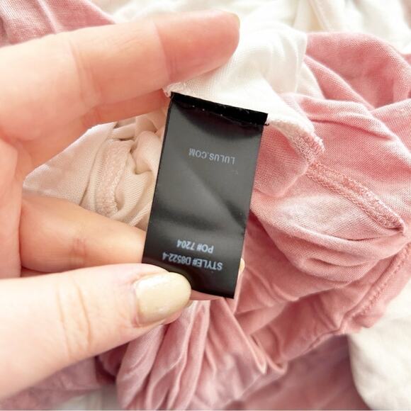 Lulu's White Pink Tie-Dye Short Sleeve V-Neck Pullover mini dress Size Small - Picture 7 of 7